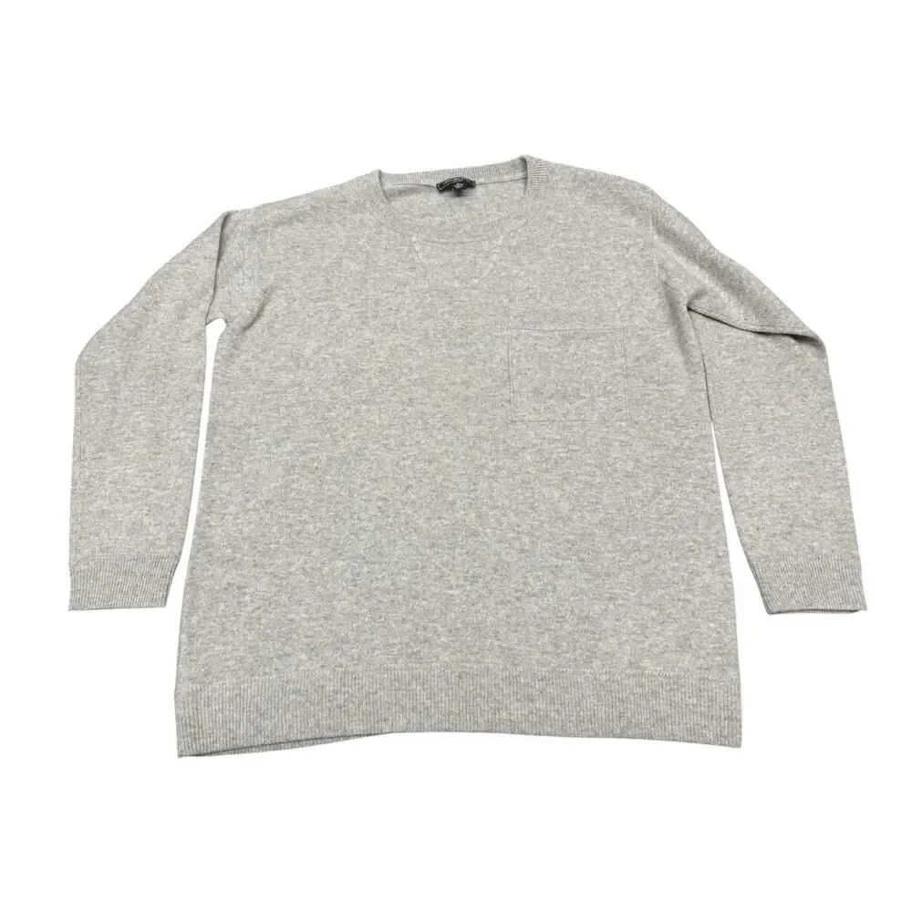 Saks Fifth Avenue 100% Cashmere Sweater Mens Small Gray Beige Pocket